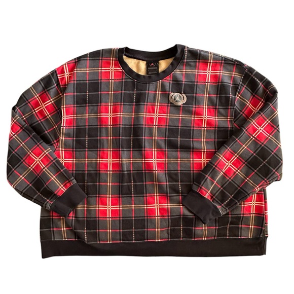 Jordan Brooklyn Plaid Fleece Crew Fire Red Dark Driftwood - Picture 4 of 5